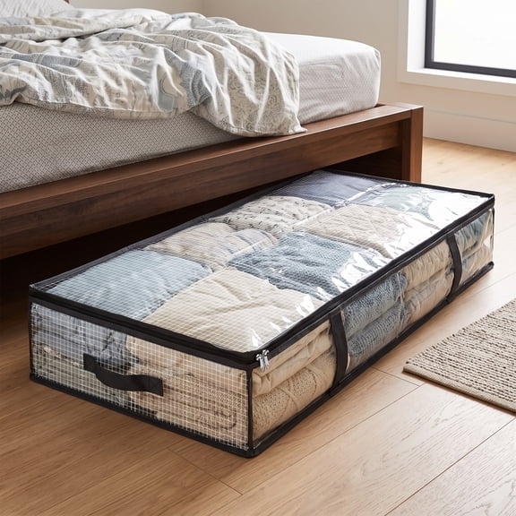 GARITIN Under Bed Storage Bag, Large Capacity Foldable Under‑Bed Storage Organizer with Clear Visual Window & Reinforced Handles, for Comforters, Blankets, Bedding, Clothes