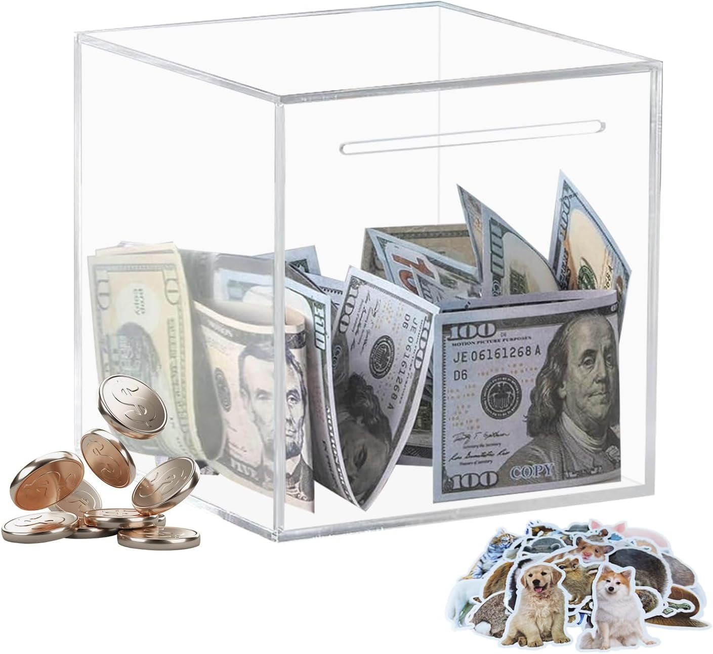 Clear and Unopenable Piggy Bank, Transparent Money Box for Cash Savings
