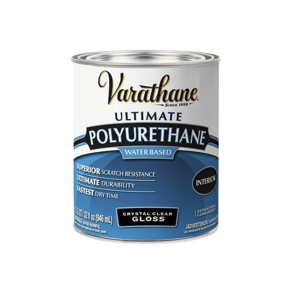 Clear, Varathane Gloss Ultimate Crystal Clear Polyurethane Water-Based-200041H, Quart
