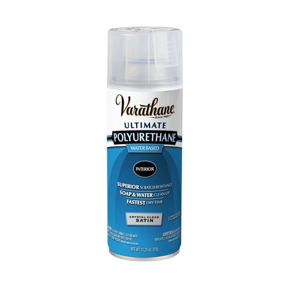 Clear, Varathane Satin Ultimate Crystal Clear Polyurethane Water-Based-200281, 11.25 oz Spray