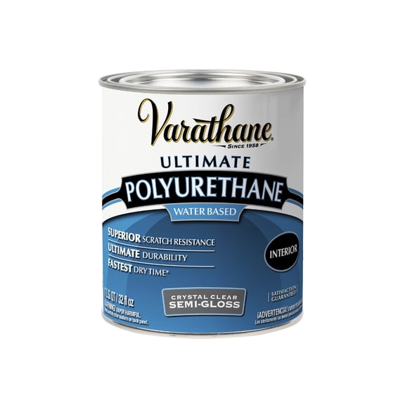 Clear, Varathane Semi-Gloss Ultimate Crystal Clear Polyurethane Water-Based-200141H, Quart