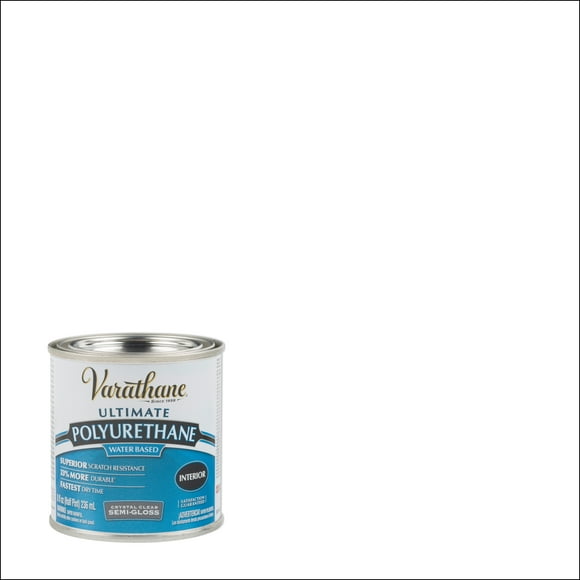 Clear, Varathane Semi-Gloss Ultimate Crystal Clear Polyurethane Water-Based-200161H, Half Pint