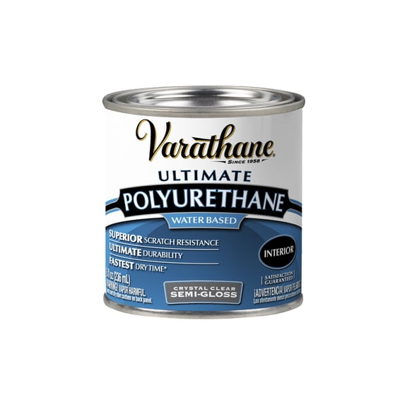 Clear, Varathane Semi-Gloss Ultimate Crystal Clear Polyurethane Water-Based-200161H, Half Pint