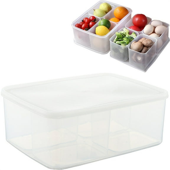 Clear Veggie Tray with Lid,Divided Serving Tray Container with 4 Removable Compartments,Snackle Box Container for Fridge, Plastic Food Storage Containers for Snack, Fruit, Vegetable, Fish, Meat