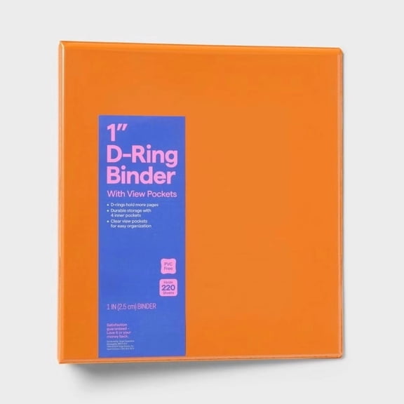 Clear View 3-Ring Binder, 1" D-Ring Holds 220 Sheets, 4 Inner Pockets, Durable Polypropylene & Metal for School Office Organization