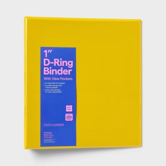 Clear View 3-Ring Binder, 1" D-Ring Holds 220 Sheets, 4 Inner Pockets, Durable Polypropylene & Metal for School Office Organization
