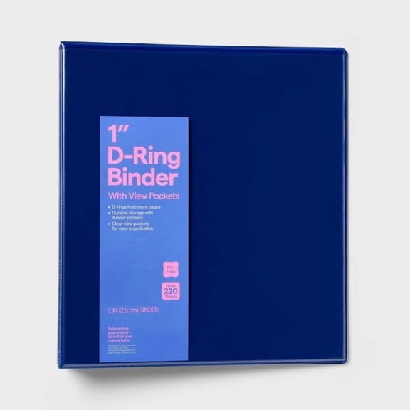 Clear View 3-Ring Binder, 1" D-Ring Holds 220 Sheets, 4 Inner Pockets, Durable Polypropylene & Metal for School Office Organization