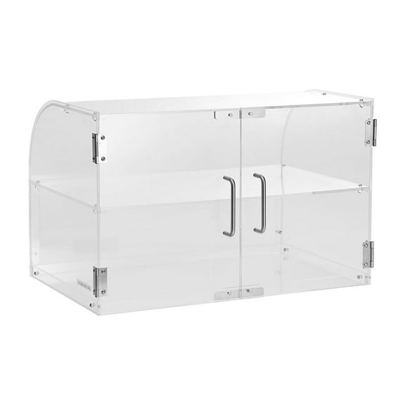 Clear View Bakery Display Case 2-Shelf Acrylic Countertop Unit with Rear Door, Ideal for Keeping Bagels, Croissants, and Desserts Fresh