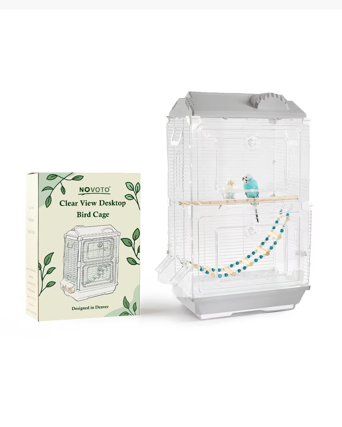 Clear View Bird Cage, Indoor Large Cage for Parakeet, Budgies, Cockatiels, Jaula para pajaritos, Easy Clean Safe Materials