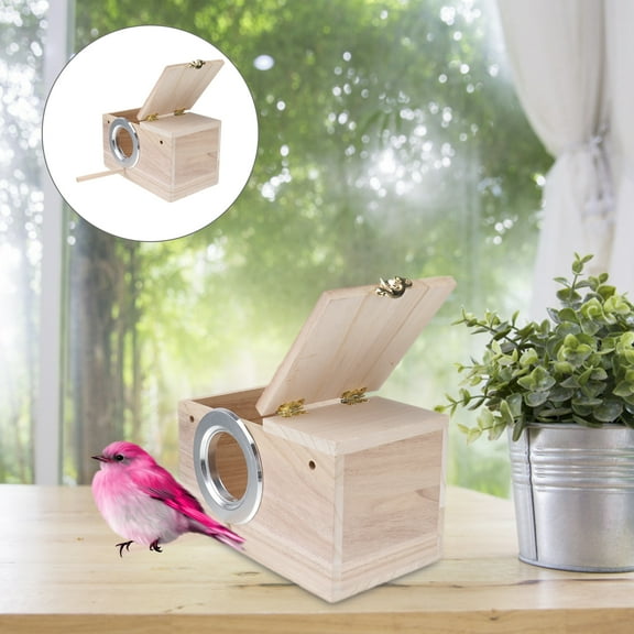 LEDMOMO Parakeet Breeding Box Bird Parrot Holder Wooden Beige 1Set