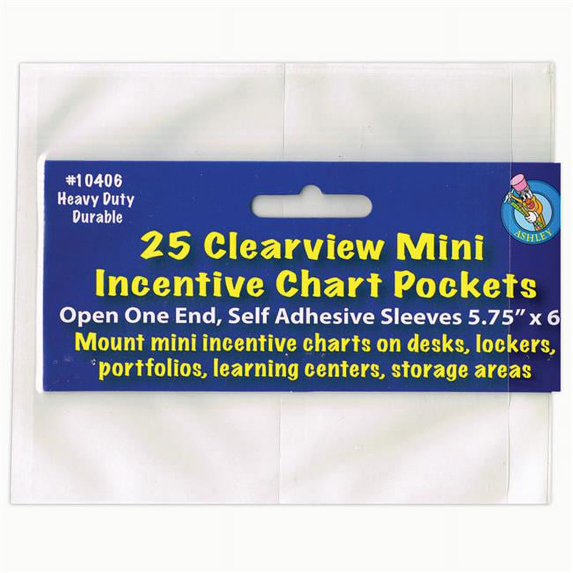 Clear View Self-Adhesive Mini Incentive Chart Pocket 6" x 7", 25 Per Pack, 3 Packs