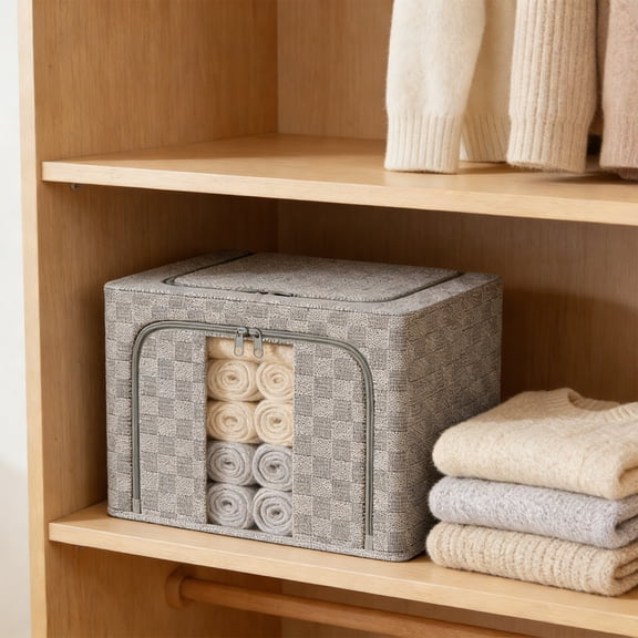 Clear View Storage Box, Stackable Foldable Organizer with Window for Clothes and Toys, Fabric Bin with Zipper, Space Saving Solution