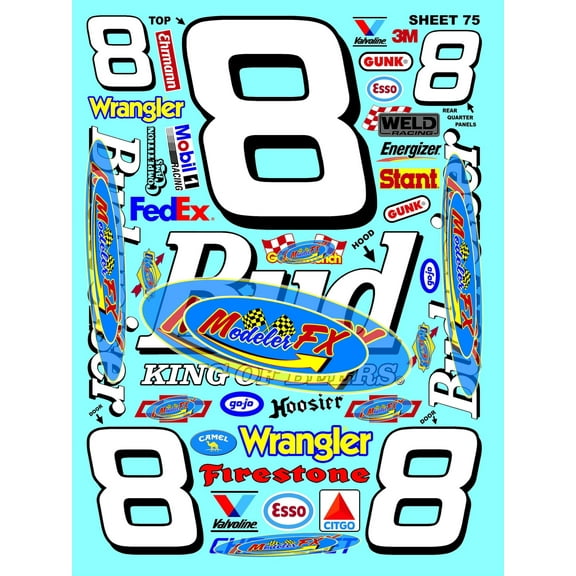 Clear Vinyl 75 R/C Racing Sponsor Sticker Gang Sheet Good -1/24 1/16th Scale Model Decal Sticker Sheet Radio Control Lexan Body Die-Cut to Shape - Peel & Stick Water Slide