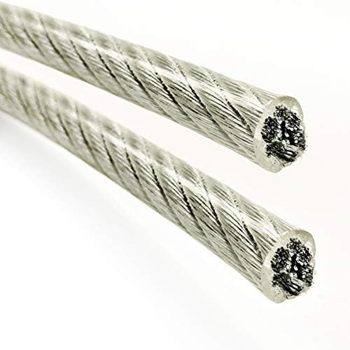 Clear Vinyl Coated Aircraft Cable, 3/8" - 7/16" Diameter, Galvanized Steel, 7x19 Stranded Construction, Multi-Purpose Decorative Gardening Outdoor Suspension Wire Rope (45 feet, Clear)