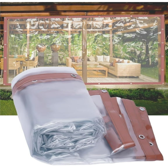 Clear Vinyl Curtains for Patio Winter, Commercial Waterproof Clear Awning, PVC Porch Curtains, for Tents, Awnings, Canopies, Curtainbrown, 8 X 20 Ft
