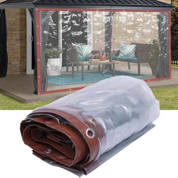 Clear Vinyl Curtains for Patio Winter, Commercial Waterproof Clear Awning, PVC Porch Curtains, for Tents, Awnings, Canopies, Curtainbrown