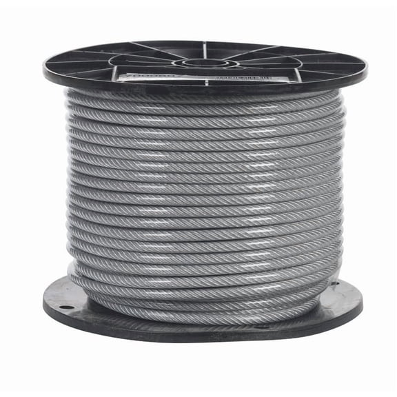 Campbell Clear Vinyl Coated Galvanized Cable 7x19 - Flexible Steel - 3/16-1/4 In x 250 Ft Indoor & Outdoor Use, NEC-Compliant