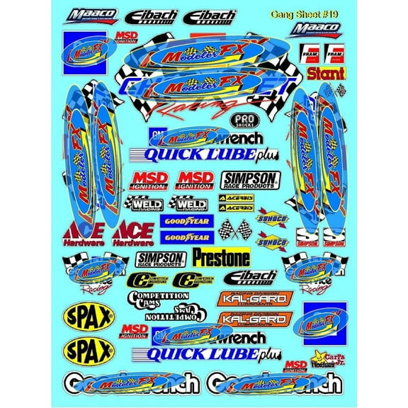 Clear Vinyl R/C Racing Sponsor Sticker Gang Sheet 19-1/4-1/5 1/6th Scale Model Decal Sticker Sheet Radio Control Lexan Body Die-Cut to Shape - Peel & Stick Water Slide Old Car