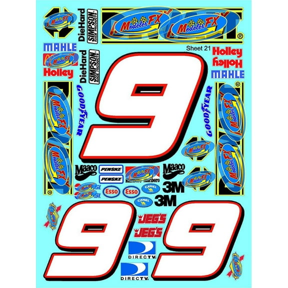 Clear Vinyl R/C Racing Sponsor Sticker Gang Sheet 21 Walt -1/4-1/5 1/6th Scale Model Decal Sticker Sheet Radio Control Lexan Body Die-Cut to Shape - Peel & Stick Water Slide 80's