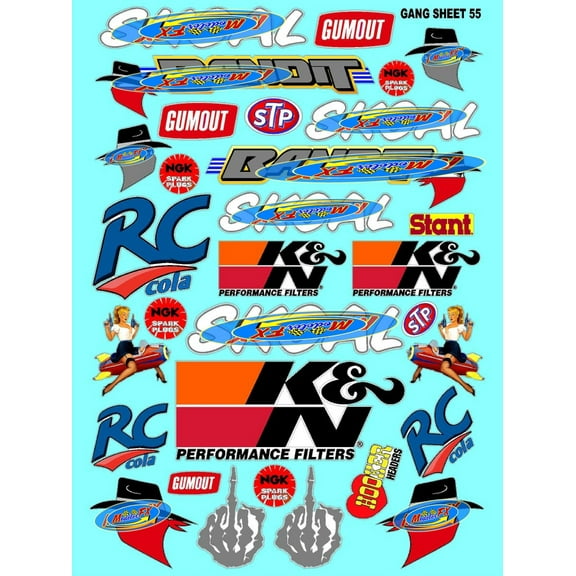Clear Vinyl R/C Racing Sponsor Sticker Gang Sheet 55-1/4-1/5  1/6th Scale Model Decal Sticker Sheet Radio Control Lexan Body  Die-Cut to Shape - Peel & Stick  Water Slide - Bandit -