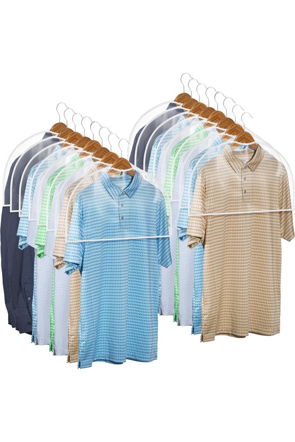 Clear Vinyl Shoulder Covers - Set of 16 Garment Protectors Keep your Suits, Dresses, Blouses, & Dust Free - Protect and Store your Clothing while In and Out of Season