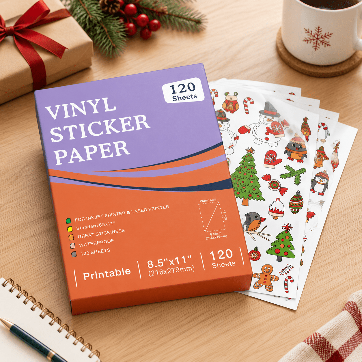 Clear Vinyl Sticker Paper for Inkjet Printers, 120 Sheets, 8.5x11 Inch ...