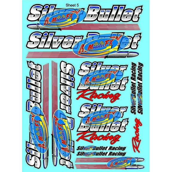 Clear Vinyl Sticker Variety Sheet 5 Bullet Variety - 1/12 to 1/10th Scale R/C Model Decal Sticker Sheet Radio Control Lexan Body