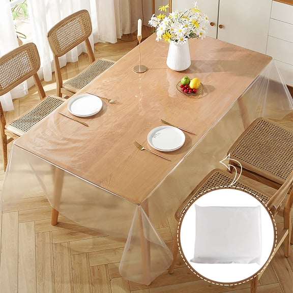 Clear Vinyl Tablecloth Protector Waterproof/Oil-Proof Plastic Rectangle Transparent Sheet Table Cover(59×86 Inch,Transparent)