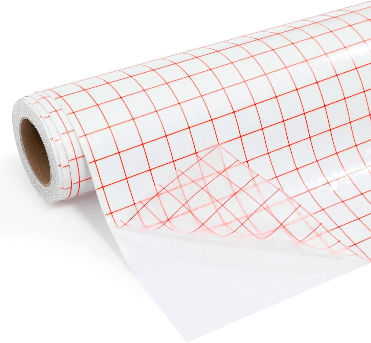 Clear Vinyl Transfer Paper Tape Roll - 12" x 50 FT w/Alignment Red Grid, Medium Tack Application Compatible with Cricut, Silhouette Cameo & Adhesive for Decals, Stickers