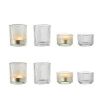 Clear Votive Candle Holders Bulk Set of 8 Glass Tealight Candle Holder for Wedding Table Centerpiece Vintage Stripe Tea Lights Candle Holder for Home Baby Shower Decor