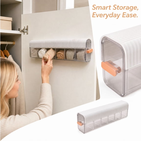 Clear Wall Mounted Drawer Organizer, Hanging Plastic Storage Boxes with Lids for Underwear Socks and Small Items.