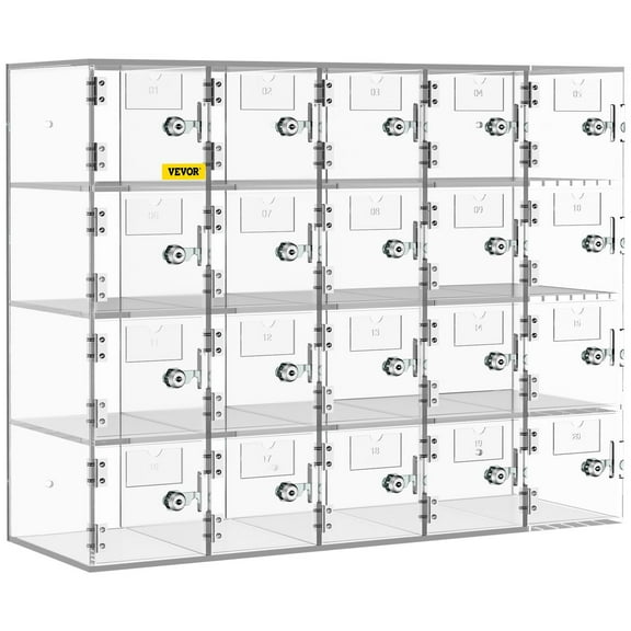 Clear Wall-Mounted Phone Locker Cabinet - 20 Slots, Acrylic Material, Door Locks & Keys for Schools, Gyms, Offices