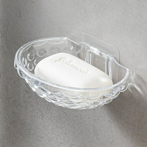 Clear Wall Mounted Soap Dish, Sturdy Plastic, No Drilling, Bathroom Organization