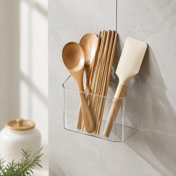 Clear Wall Mounted Storage Organizer No Drill Wall Caddy Hanging Box for Kitchen Utensils Bathroom Toiletries Office Supplies