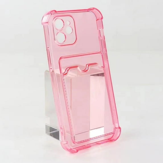Clear Wallet Phone Case for iPhone 15, Upgrade Clear Card Slot Case, Slim Fit Protective Soft TPU Shockproof Wallet Case with Cute Card Holder Pocket for iPhone 15, Pink
