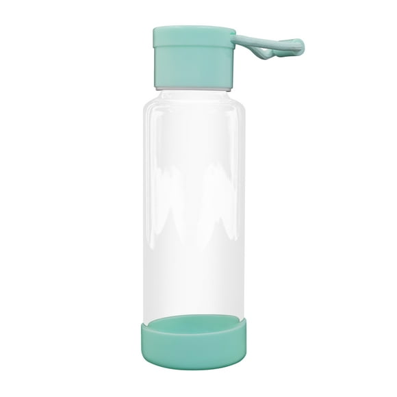 Clear Water Bottle 12oz / 350ml Wide Mouth Glass Bottles with Strap, Lids for Juicing, Smoothies, Infused Water, Beverage Storage, Blue