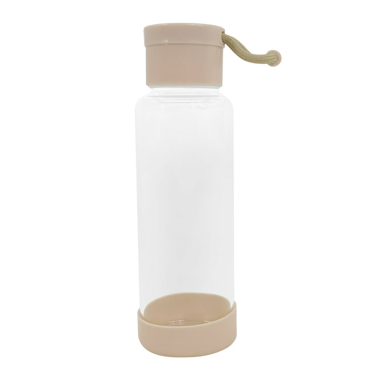 Clear Water Bottle 12oz / 350ml Wide Mouth Glass Bottles with Strap, Lids  for Juicing, Smoothies, Infused Water, Beverage Storage, Khaki