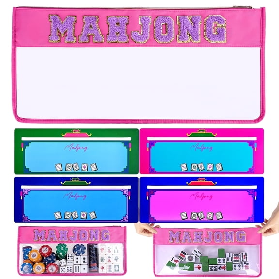 Clear Waterproof American Mahjong Bag With Zipper And Mahjong Line FinderChristmas Gift For Mahjong Lover Stylish Embroidered Letter Design Hot Pink (Case Only)