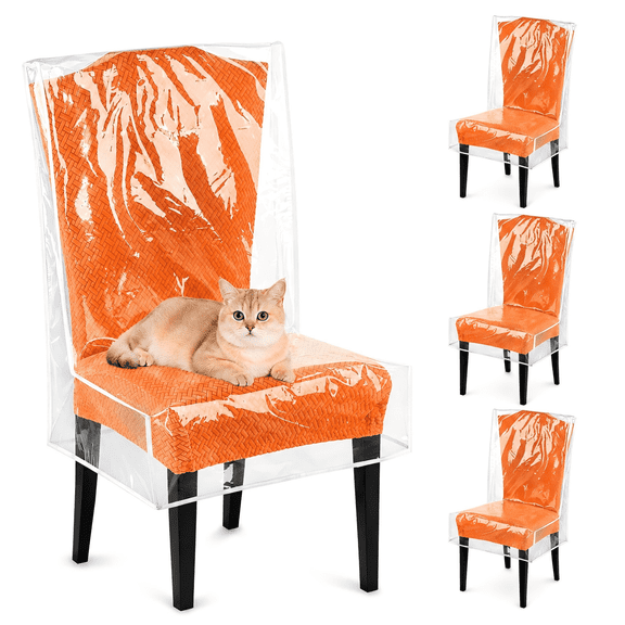 DAEX Clear Waterproof Chair Covers for Dining Chairs - 4 Pack Plastic Seat Protectors, Spill & Pet Scratch Resistant, Fits 16-23" Seats