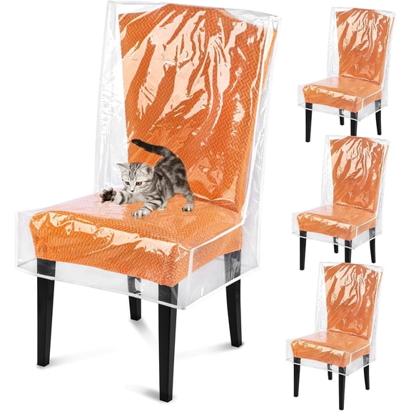 Clear Waterproof Dining Chair Covers 4 Pack, Plastic Seat Protectors for Kitchen and Dining Chairs, Dustproof Stain Resistant Chair Seat Covers, Fits 16-23 Inch Chairs