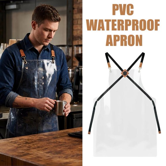 Clear Waterproof PVC Apron - 31.5 x 23.6 Inch Professional Grade, Adjustable Cross Back Straps for Chef Barber Salon, Oil Proof Stain Resistant