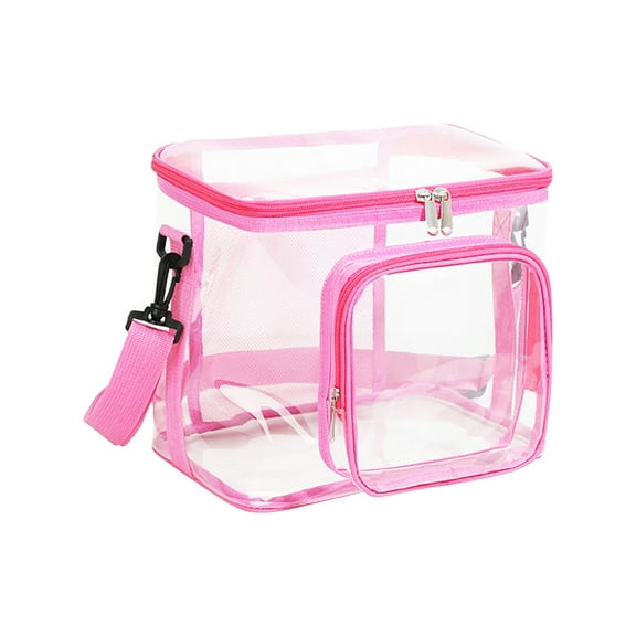 Clear Waterproof PVC Tote Bag with Adjustable Strap, Pink Transparent Stadium Approved for Travel and Events