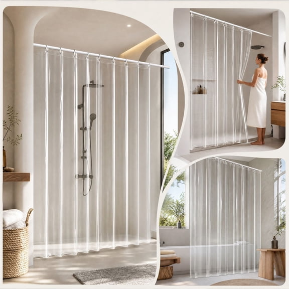 Clear Waterproof Shower Curtain Liner Transparent Bathroom Partition Panel With Reinforced Grommets For Bathtub Stall