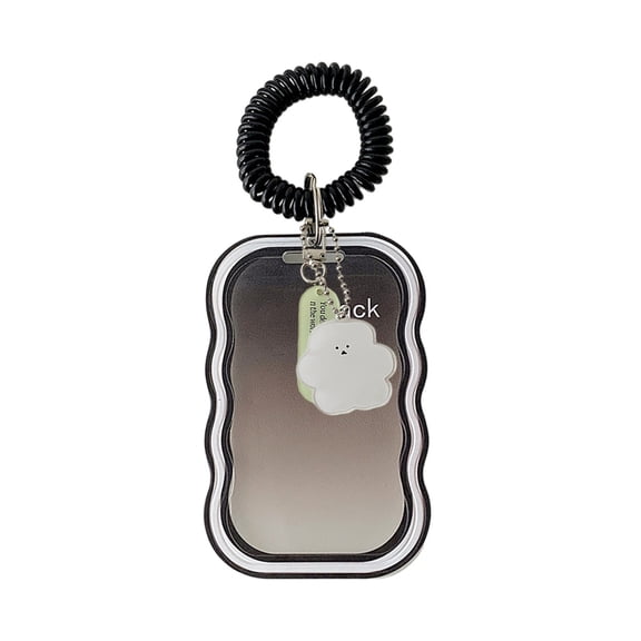 Clear Wavy ID Badge Holders with Stretchable Coil Strap - Plastic Card Protector for School, Office & Daily Commute - Compact Name Tag Case for Standard Cards
