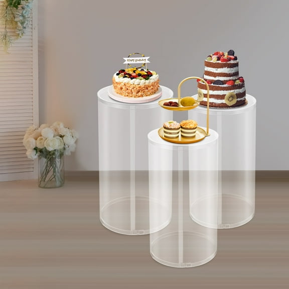Clear Wedding Cylinder Stand 3-Tier 33kg Capacity Acrylic PVC 19.69-23.62in Bridal Shower Decor