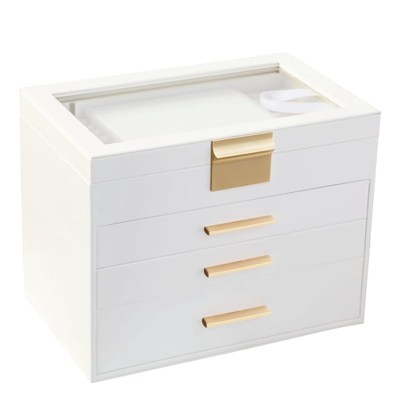 Clear White 4 Layer Jewelry & Makeup Storage Chest Organizer