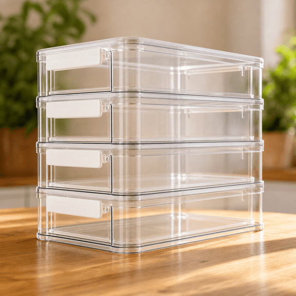 Clear White 4 Packs-Large Plastic Storage Chest Box For Documents Crafts Office Home