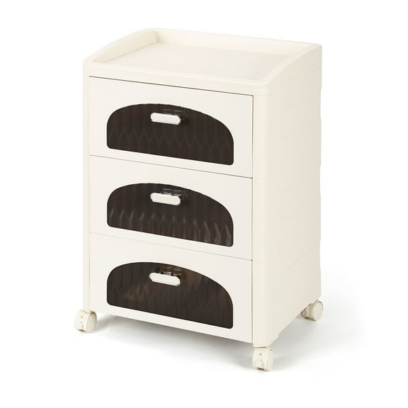 Clear White Bedside Table - 3-Shelf Arch Cabinet with See-Through Panels