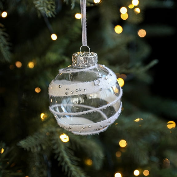 Clear and White Christmas Ball Ornaments Bulk, Big Silver Glitter Fillable Glass Ornaments for Christmas Tree, Christmas Tree Decoration Balls for Crafts 3.14in