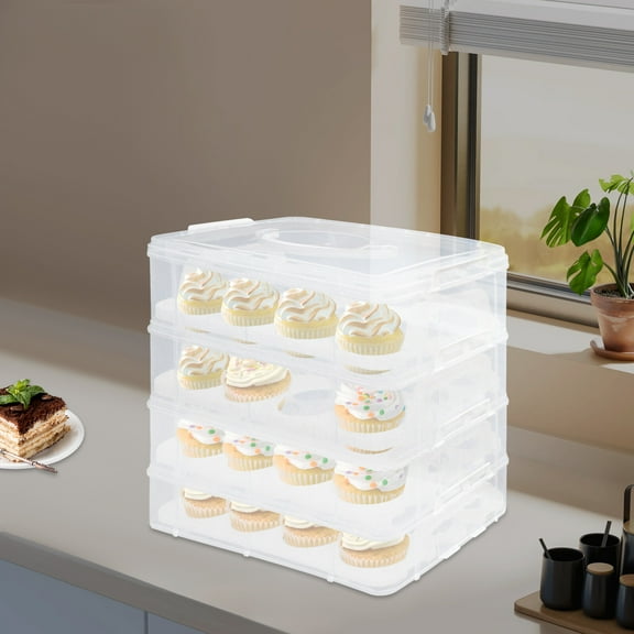 Clear White Plastic Cupcake Carrier Cupcake Holder 4-Tiers Cupcake Carrier 13.98*10.04 For 48 Cupcakes